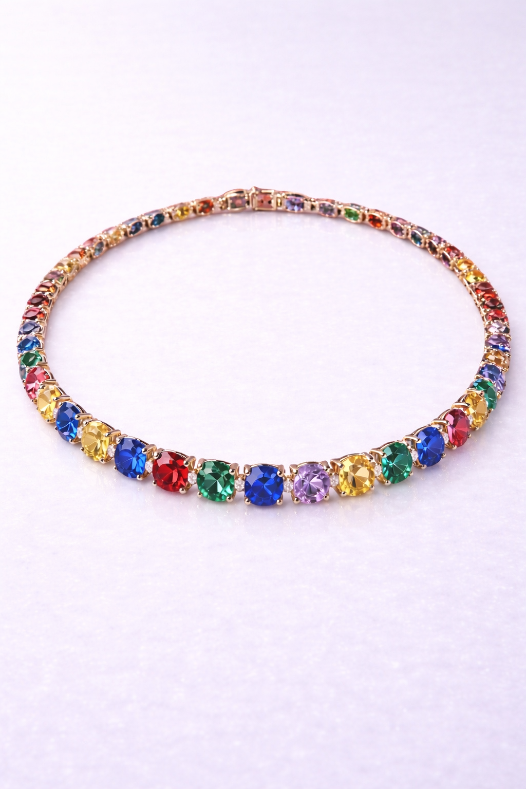 multicolor sapphire diamond rose gold tennis necklace