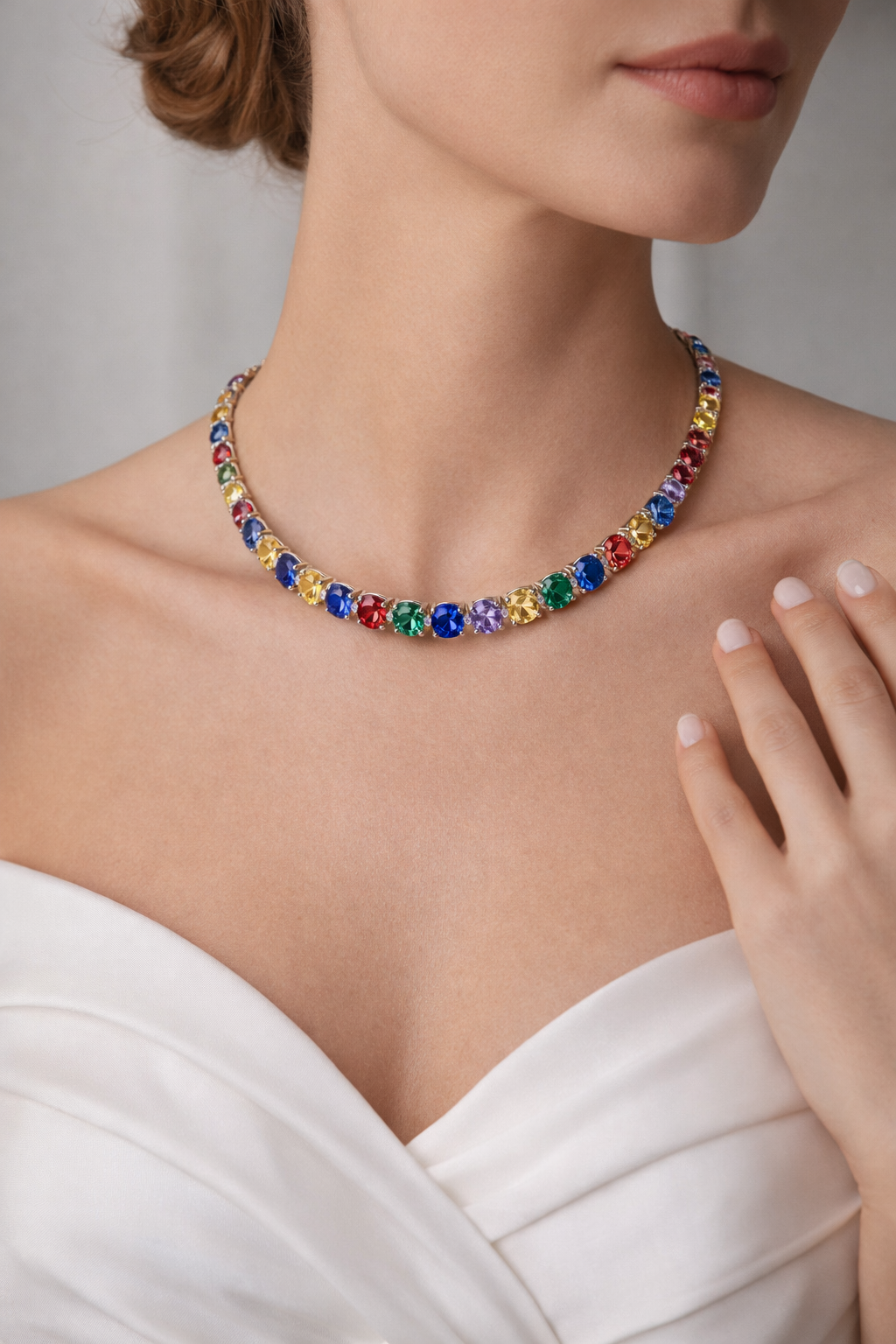 multicolor sapphire diamond white gold tennis necklace model