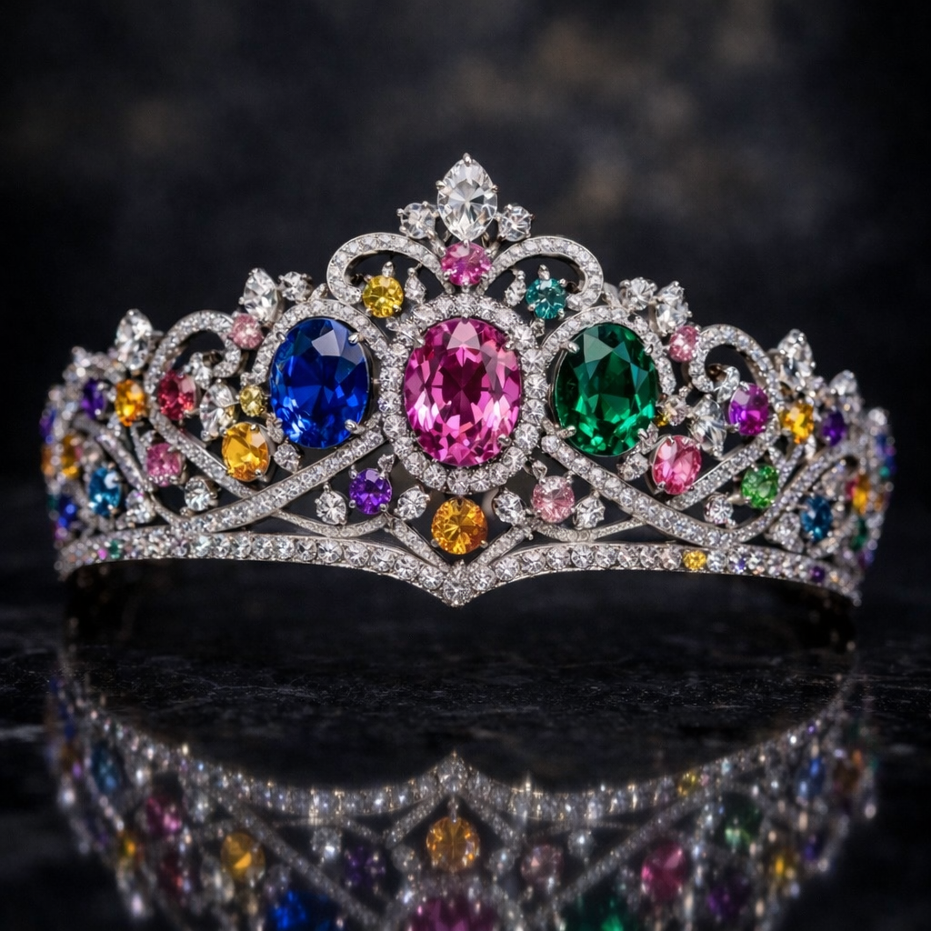 multicolor sapphire diamond white gold tiara