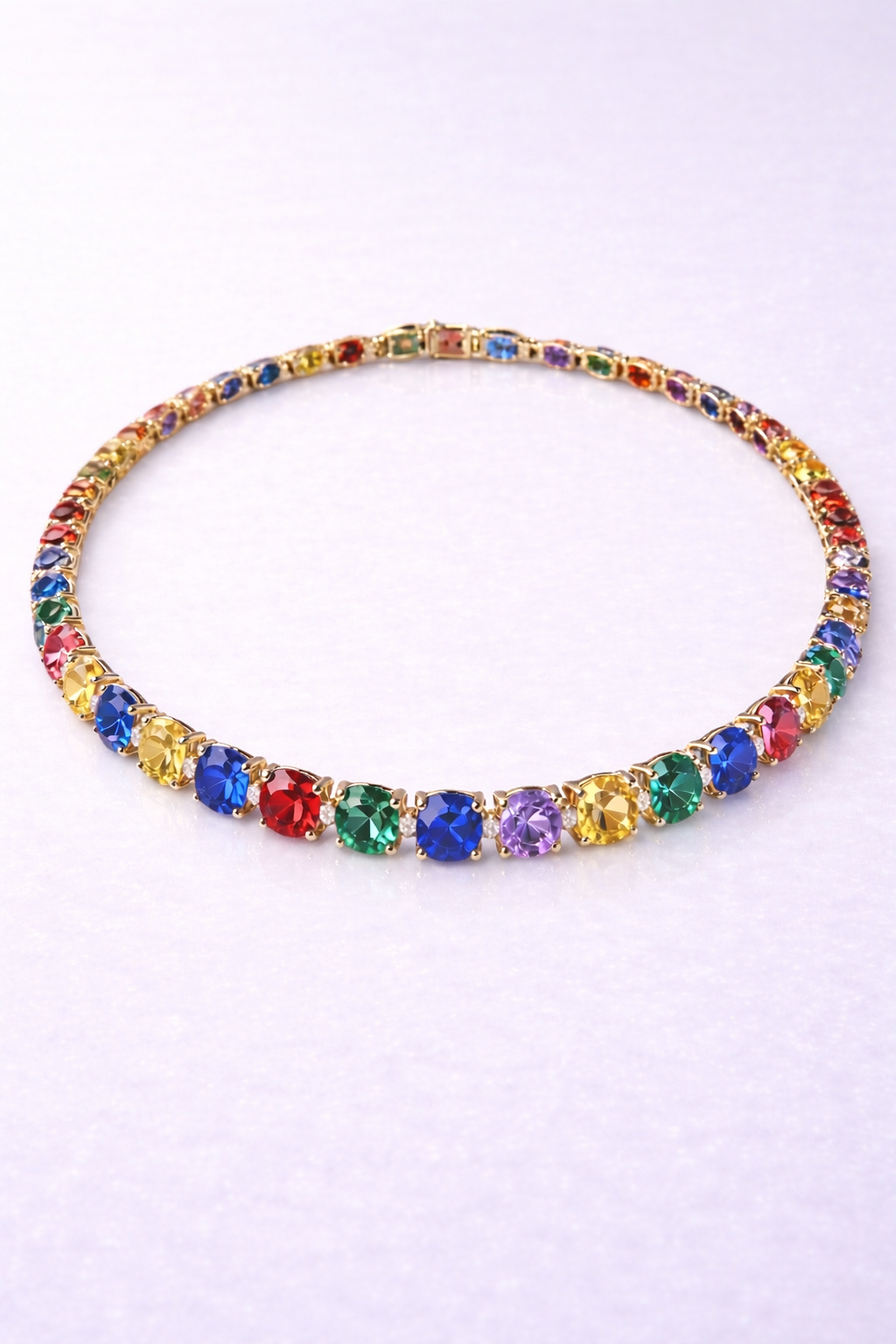 multicolor sapphire diamond yellow gold tennis necklace