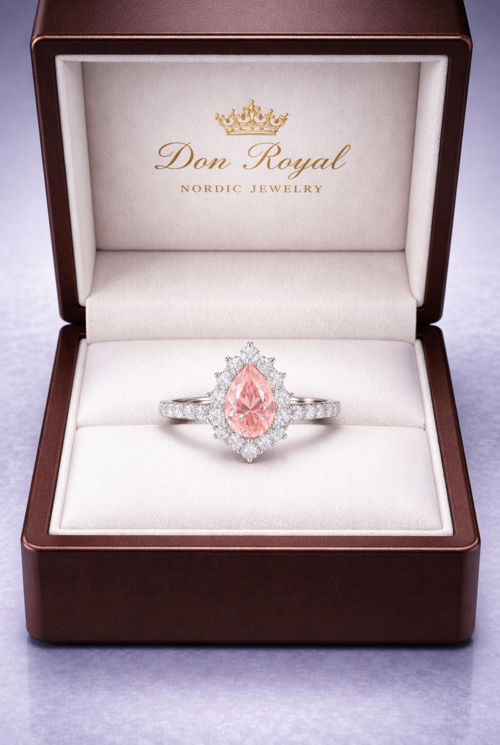 padparadscha sapphire diamond gold ring in box