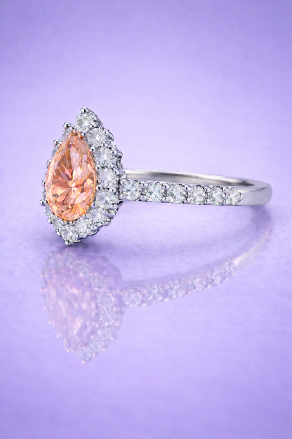 padparadscha sapphire diamond platinum ring macro