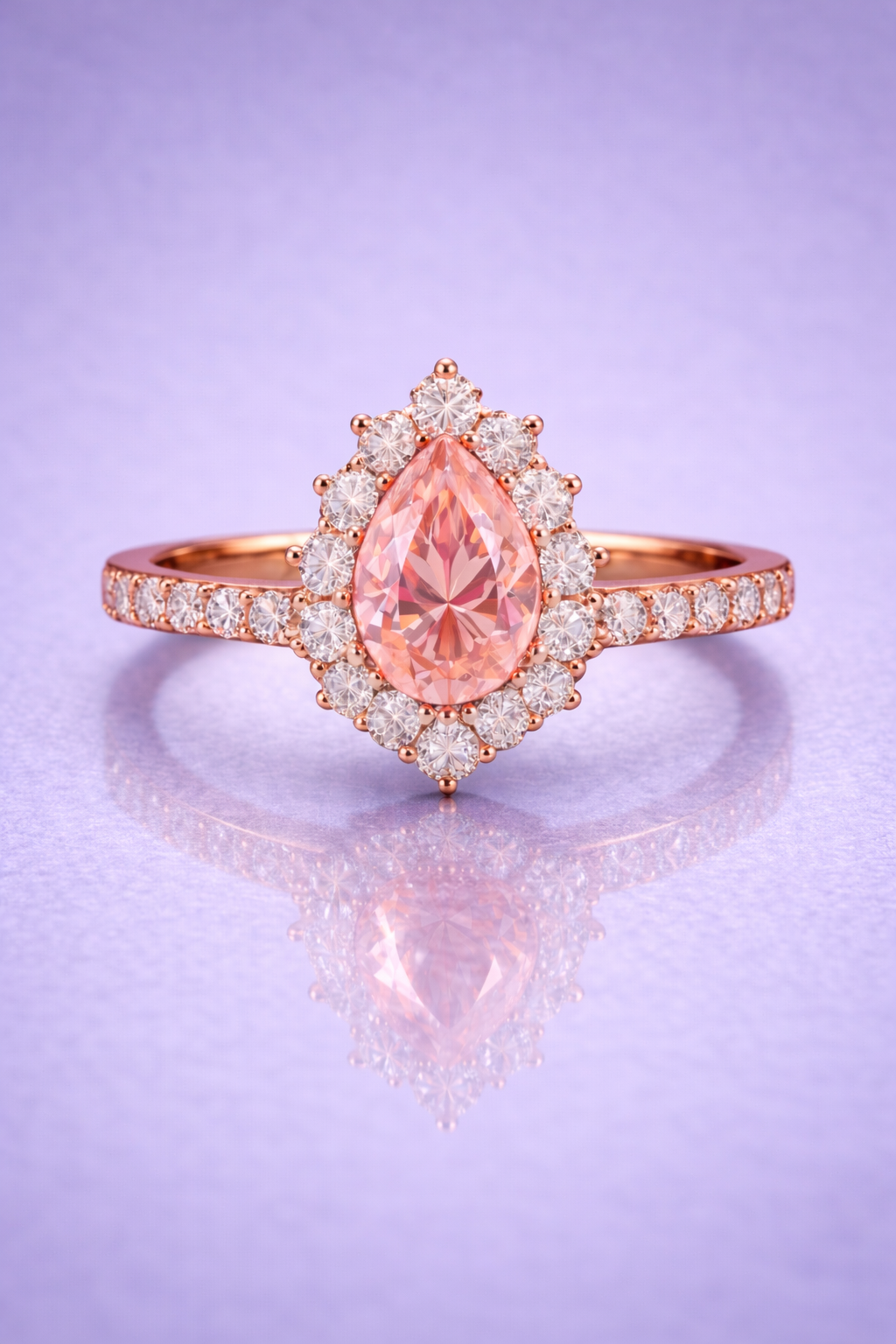 padparadscha sapphire diamond rose gold ring