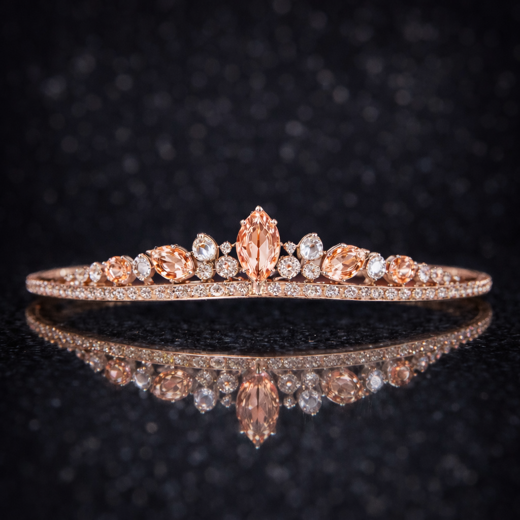 peach sapphire diamond rose gold tiara