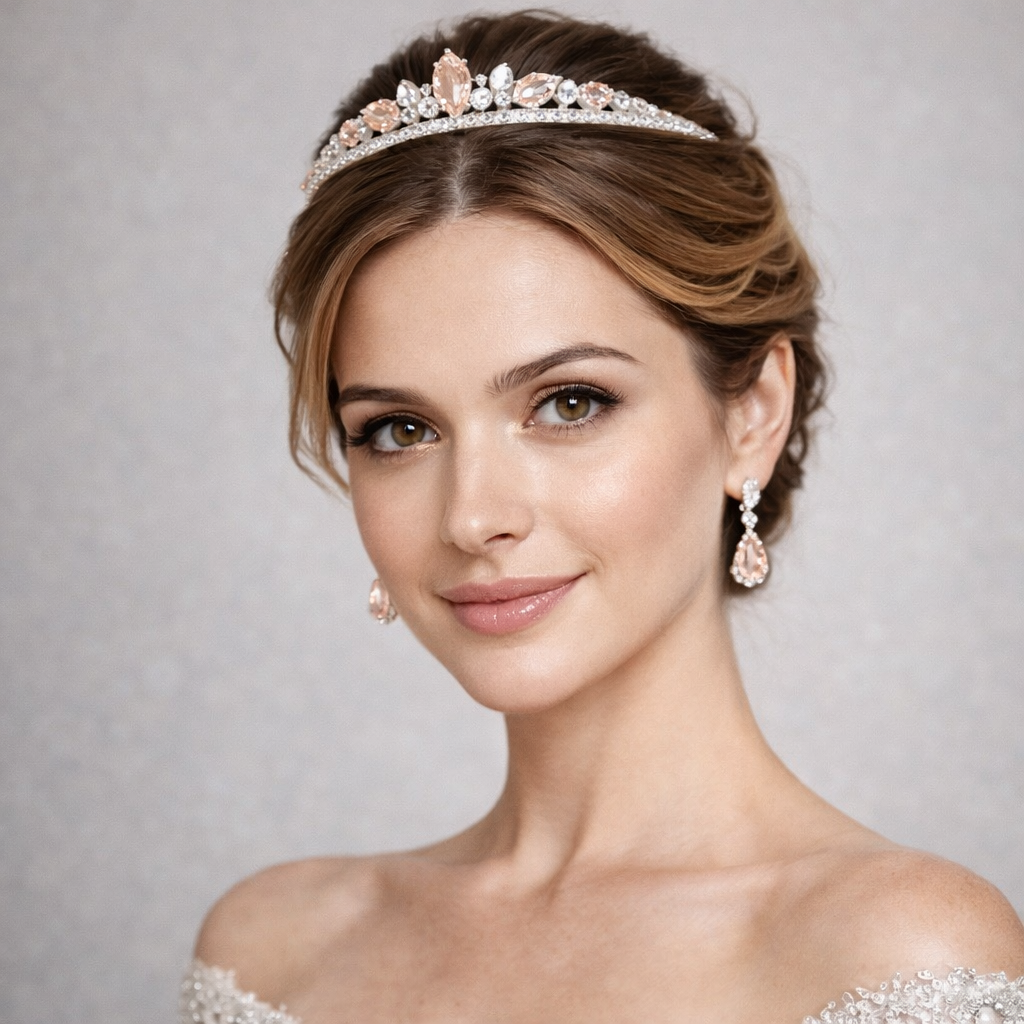 peach sapphire diamond white gold tiara model