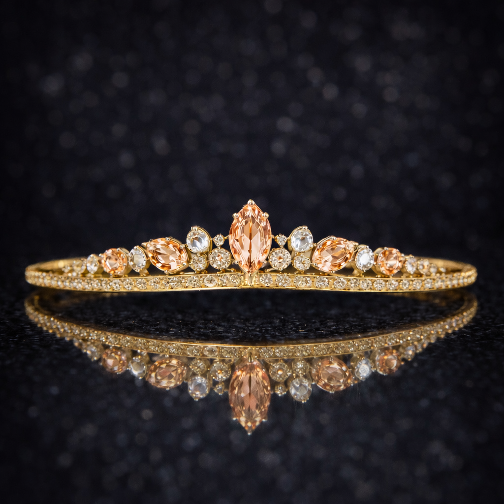 peach sapphire diamond yellow gold tiara