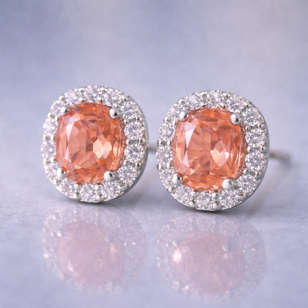 Sunset Sapphire & Diamond Halo Earrings