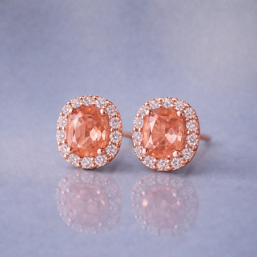 Sunset Sapphire & Diamond Halo Earrings