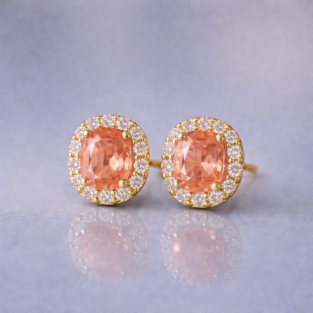 Sunset Sapphire & Diamond Halo Earrings