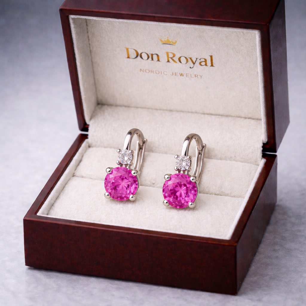 pink sapphire diamond white gold earrings in box