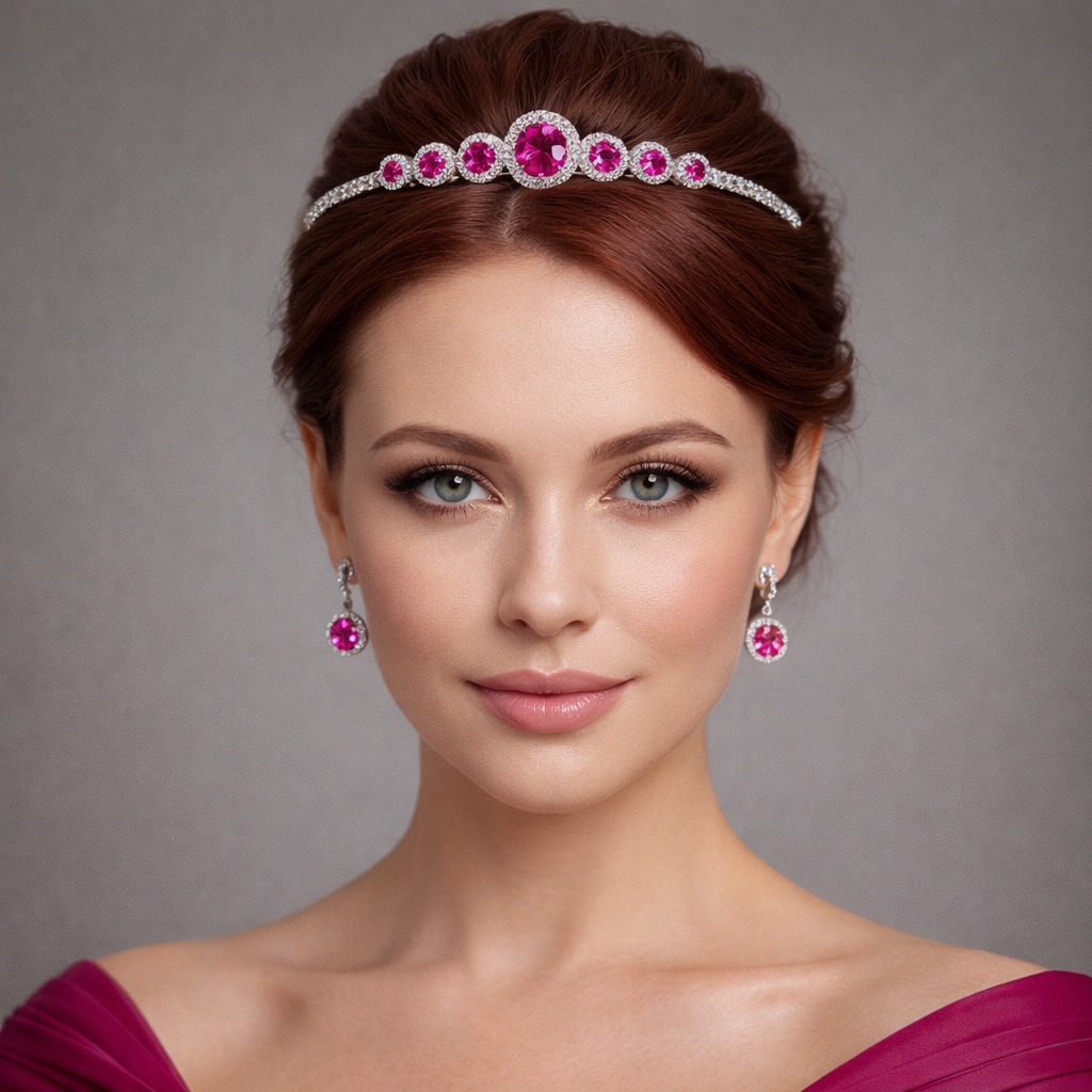 pink sapphire diamond halo white gold tiara model
