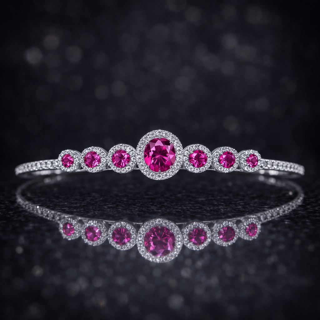 pink sapphire diamond halo white gold tiara