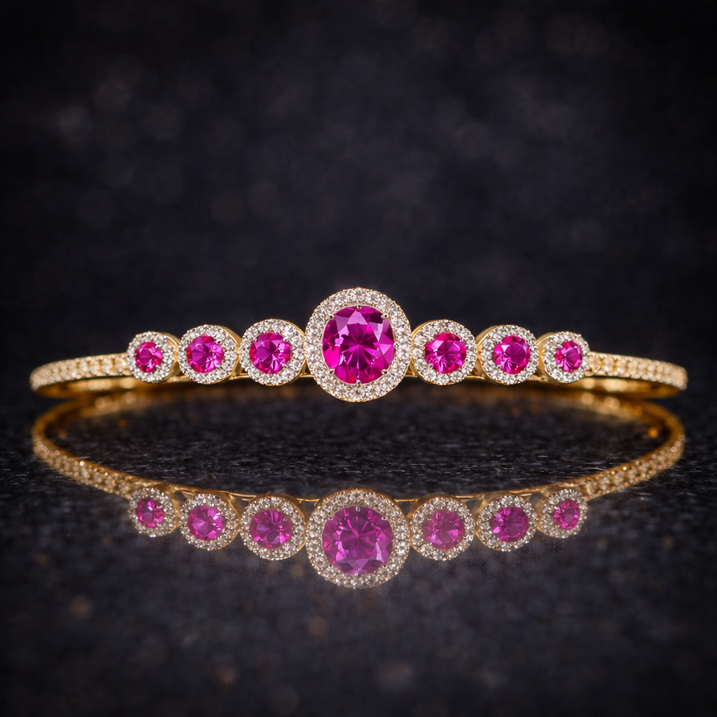 pink sapphire diamond halo yellow gold tiara