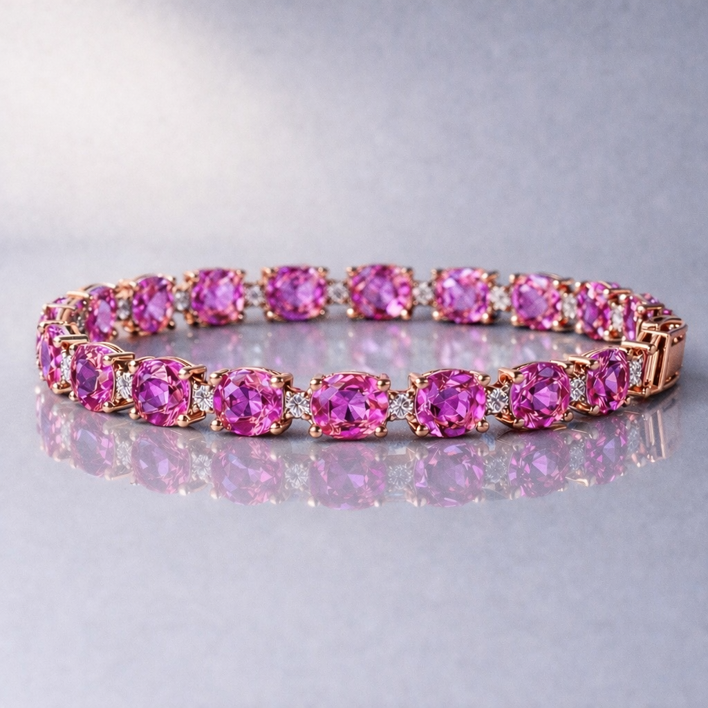 pink sapphire diamond rose gold tennis bracelet