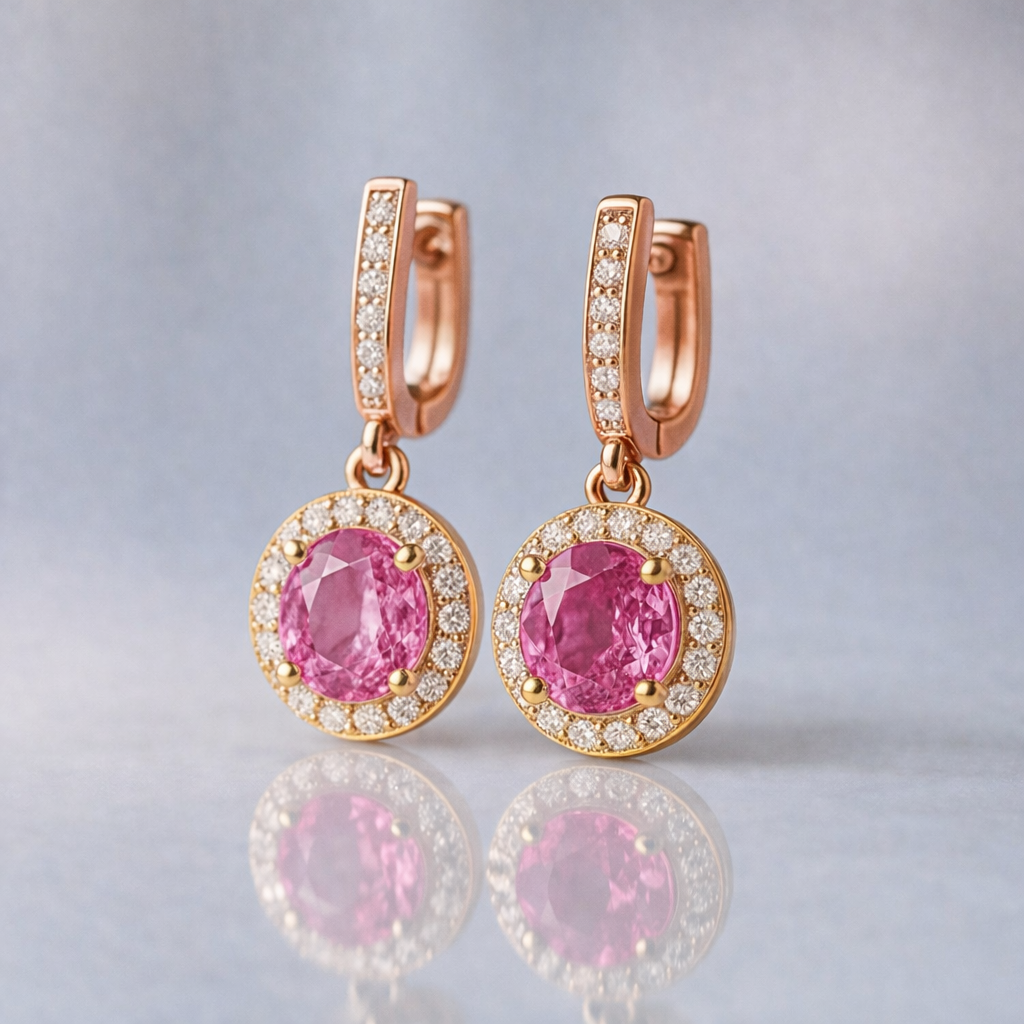 pink sapphire diamond rose gold earrings