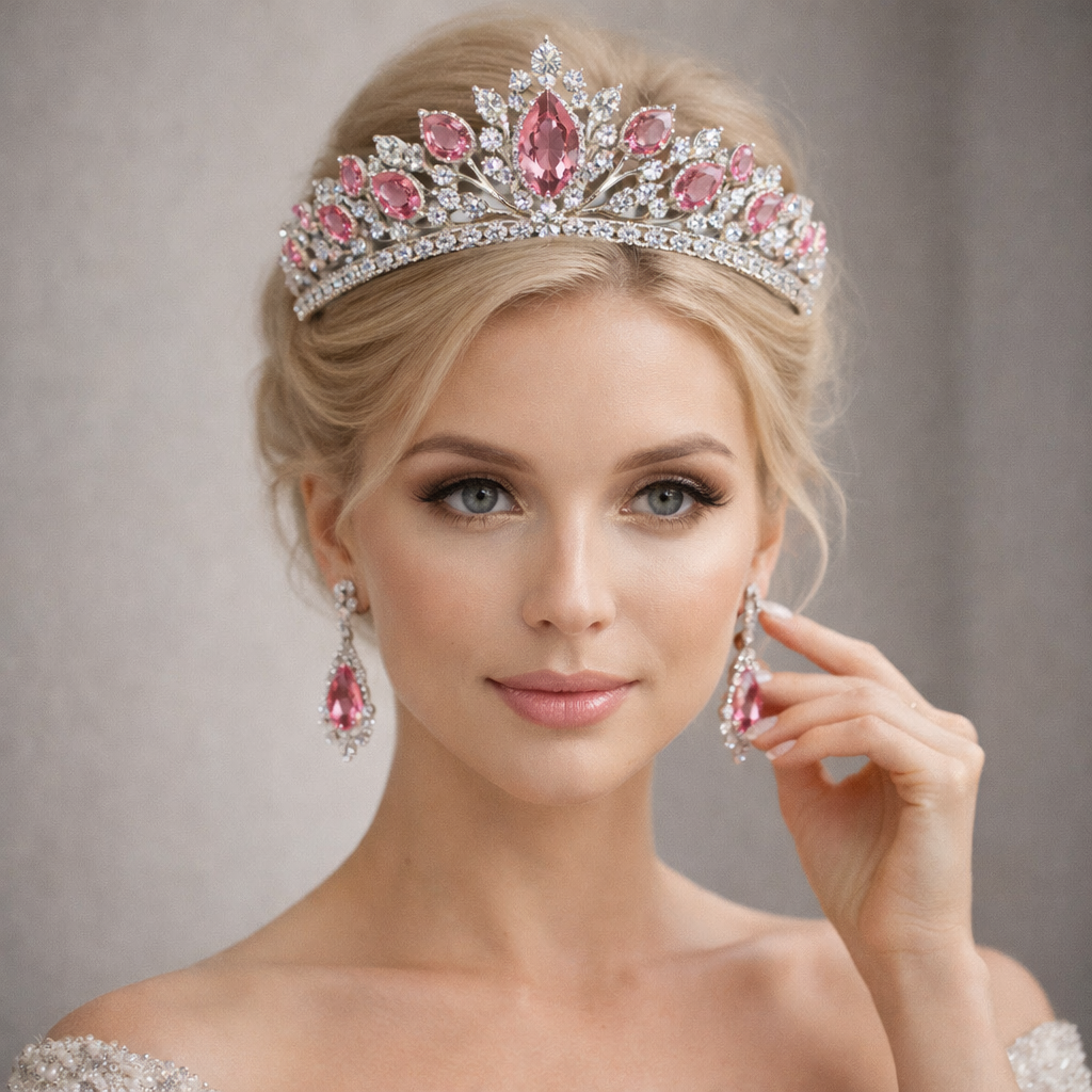 pink sapphire diamond white gold tiara model