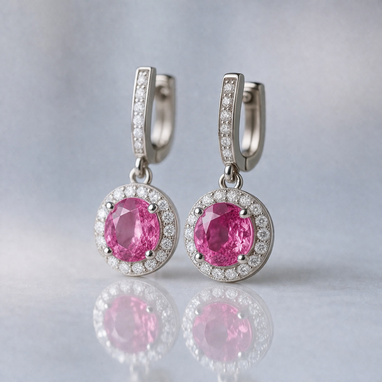 pink sapphire diamond white gold earrings