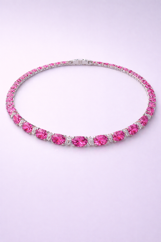 pink sapphire diamond white gold tennis necklace