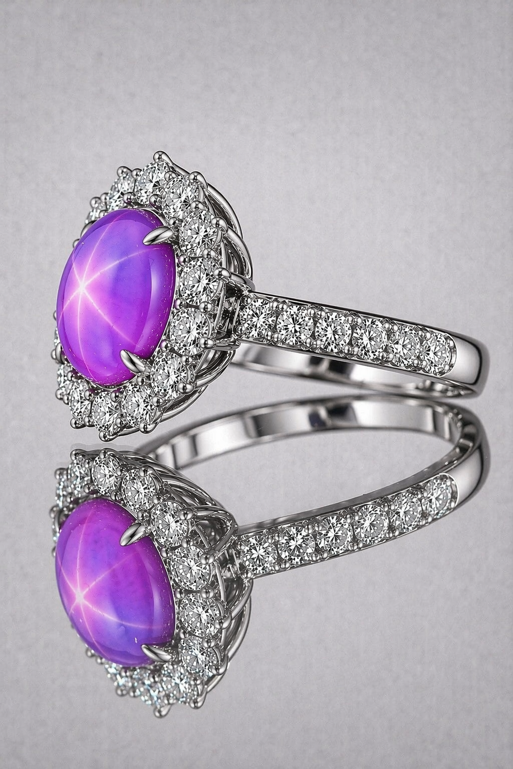 pink star sapphire diamond halo platinum ring