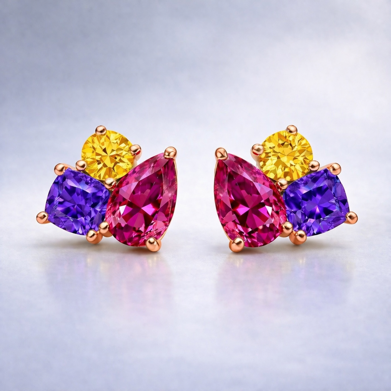 multicolored sapphire rose gold earrings