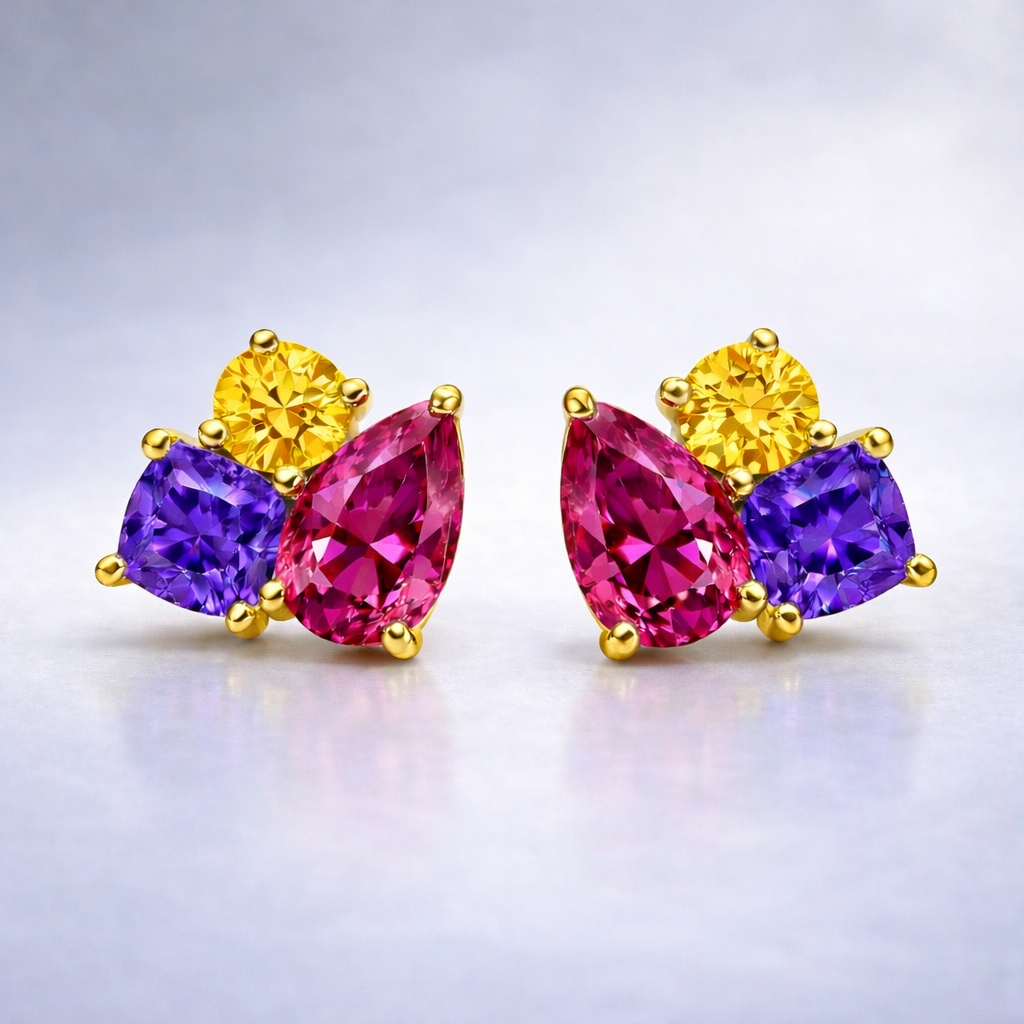multicolored sapphire yellow gold earrings