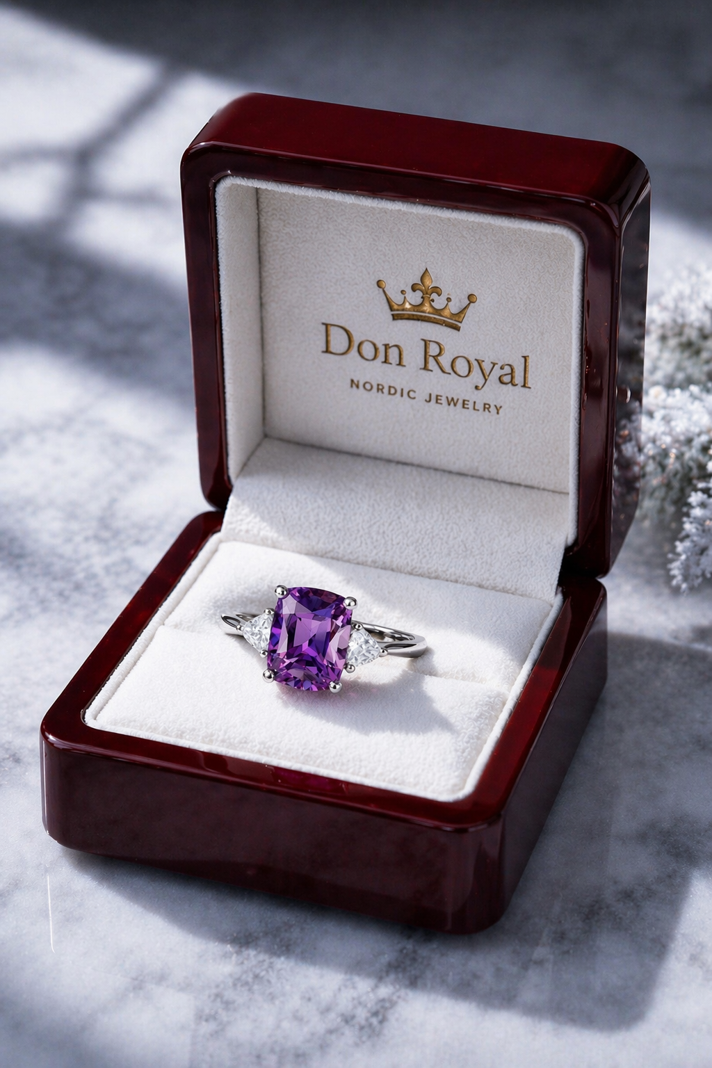 purple spinel diamond white gold ring