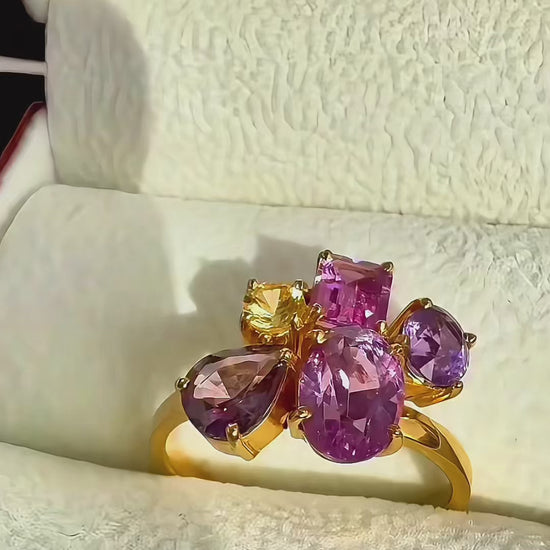 3.24 ct unheated multicolored sapphire yellow gold ring certified