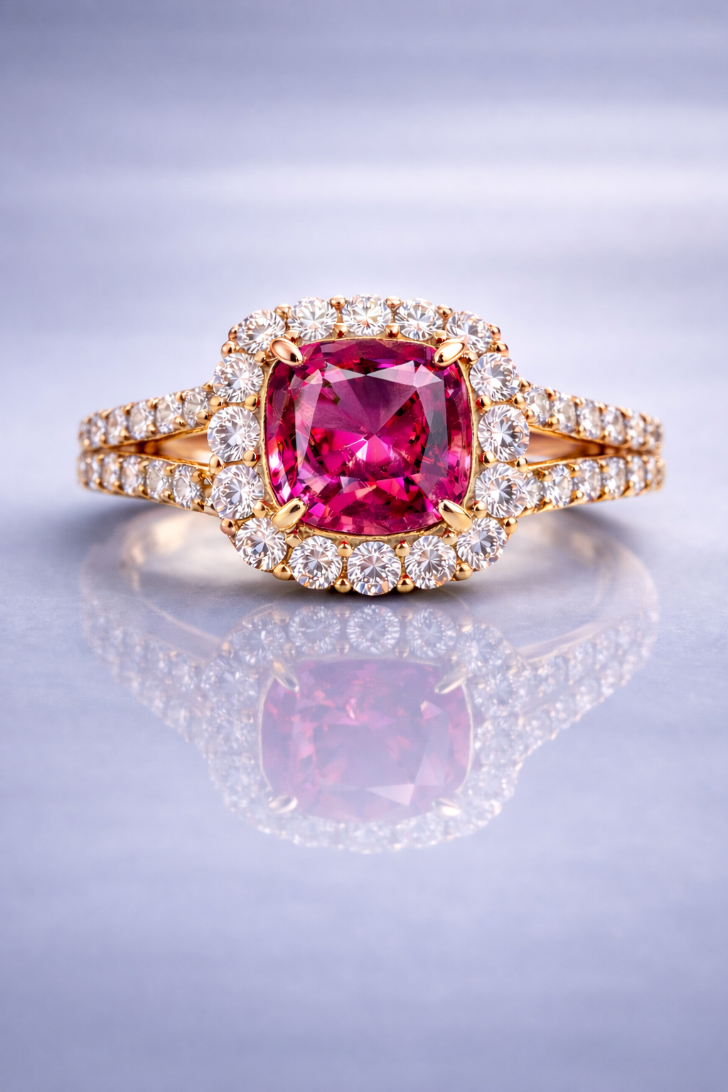 purplish pink sapphire diamond rose gold ring