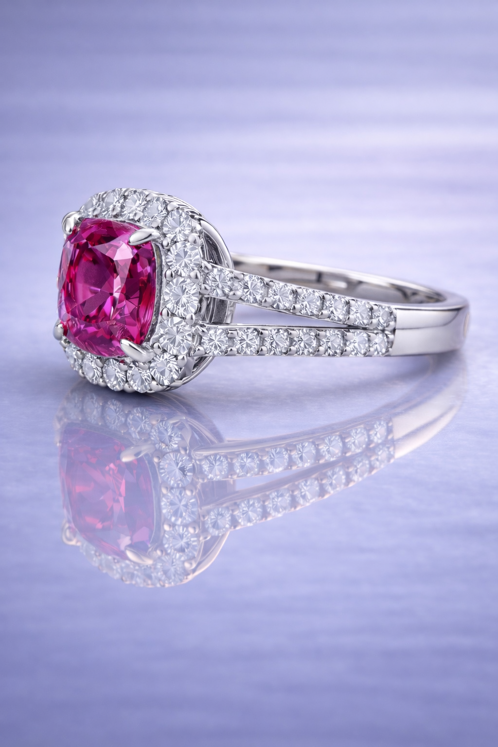 purplish pink sapphire diamond platinum ring