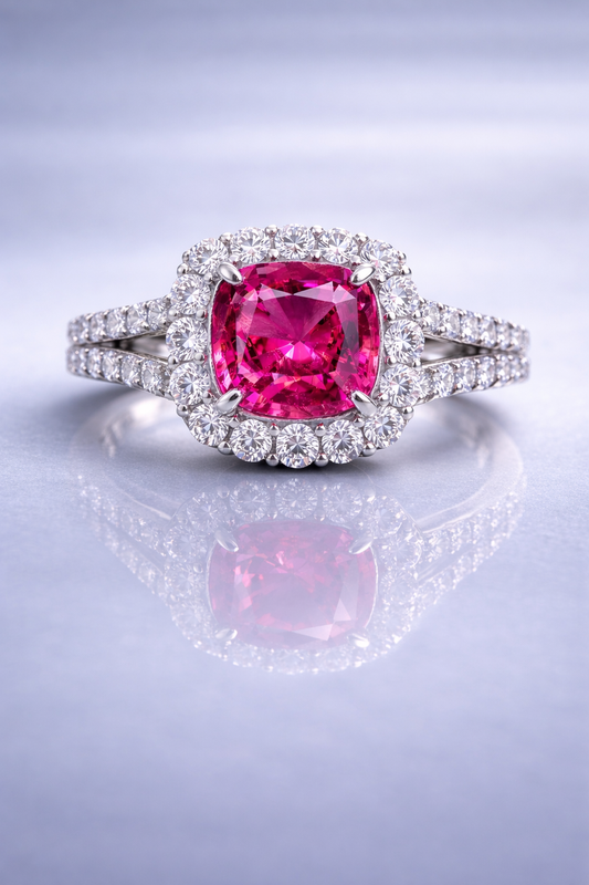purplish pink sapphire diamond white gold ring
