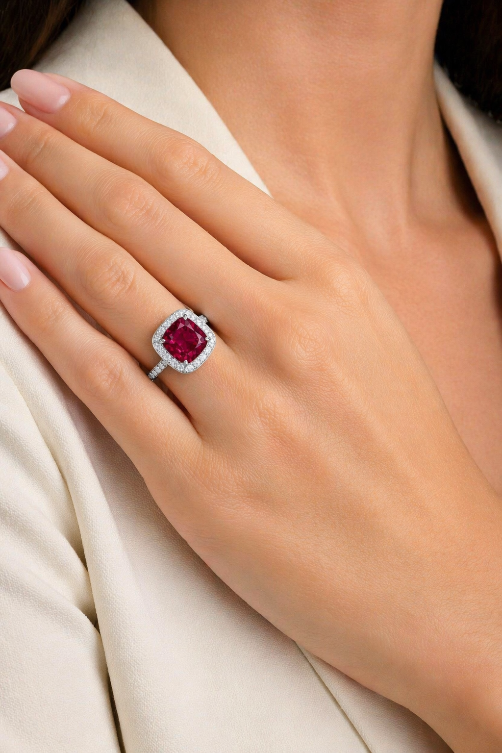 purple spinel diamond halo white gold ring