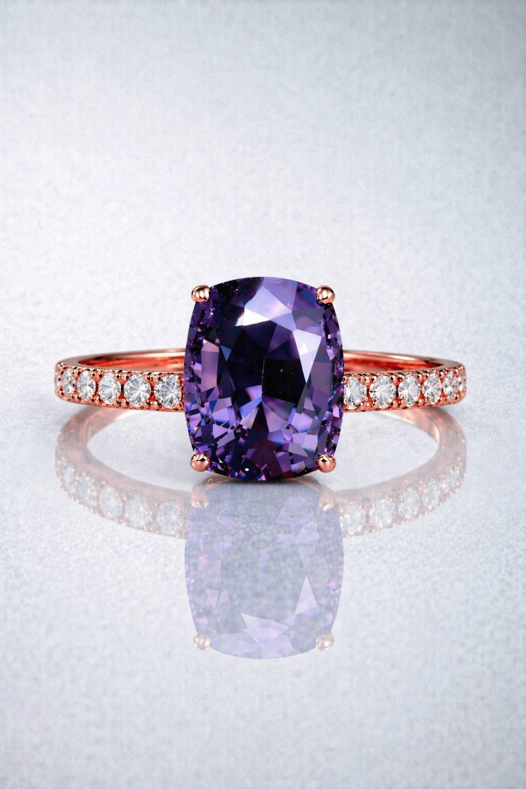 purple spinel diamond rose gold ring