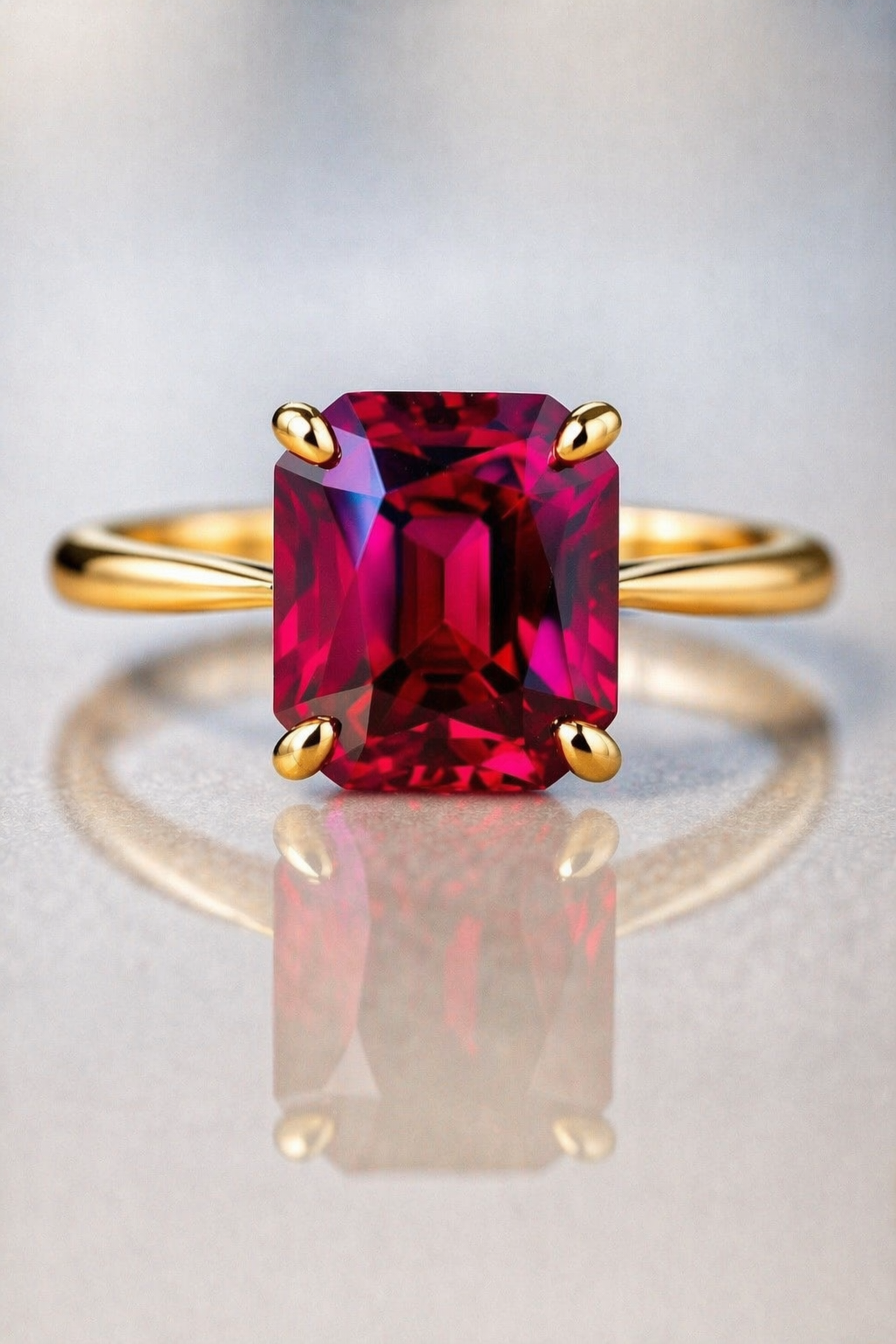 purplish pink rhodolite garnet yellow gold ring