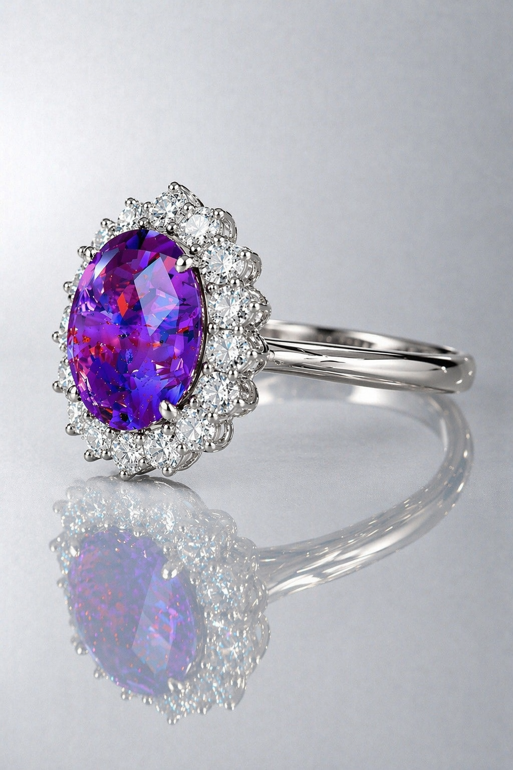 purplish pink sapphire diamond halo platinum ring