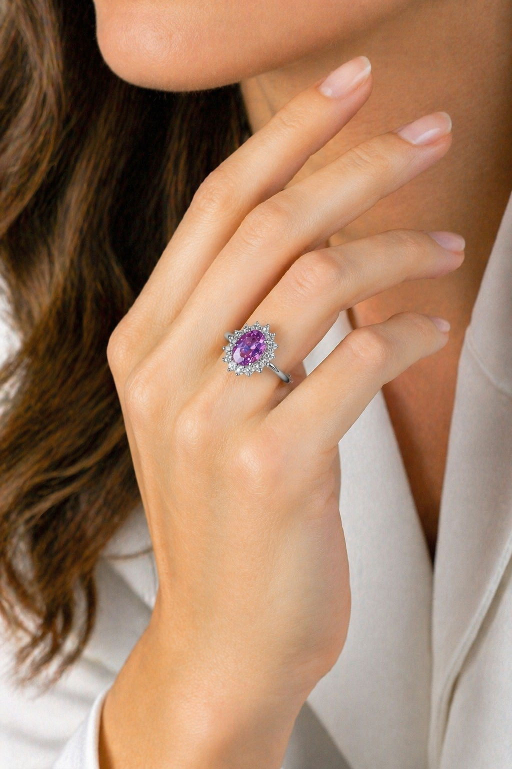 Purplish Pink Spinel Diamond Ring Model