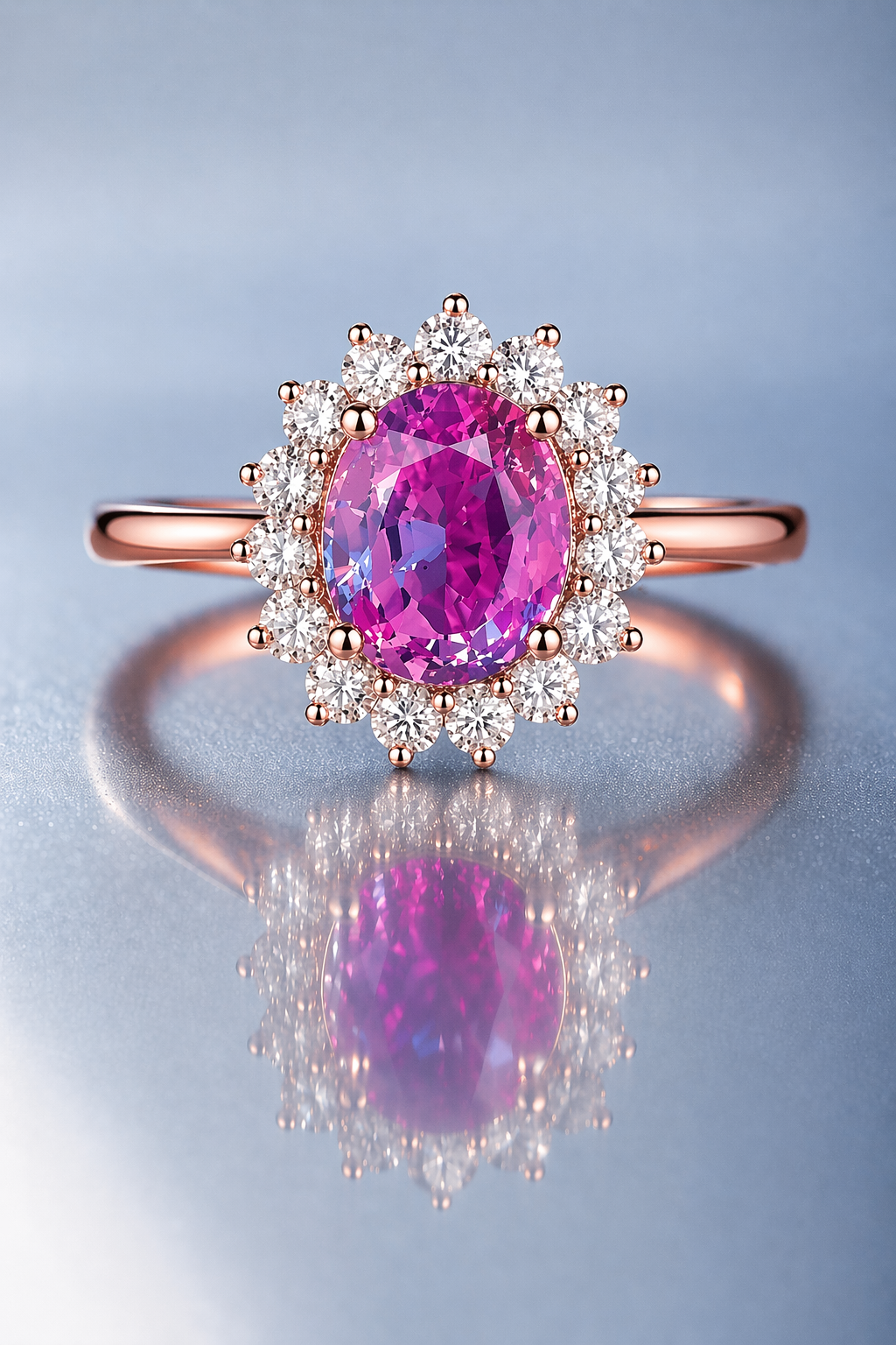 Purplish Pink Spinel Diamond Rose Gold Ring