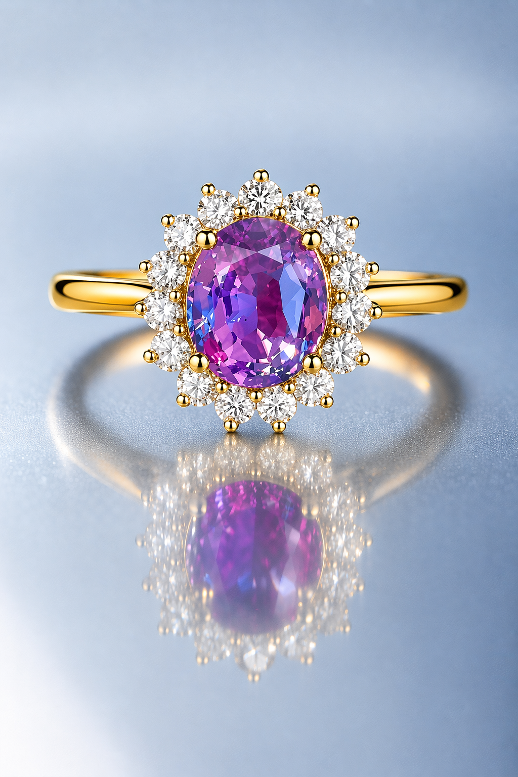 Purplish Pink Spinel Diamond Yellow Gold Ring