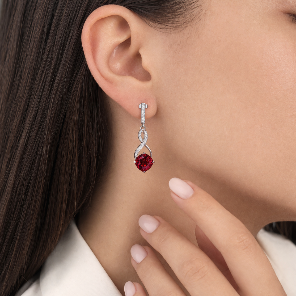 red ruby diamond white gold earrings model