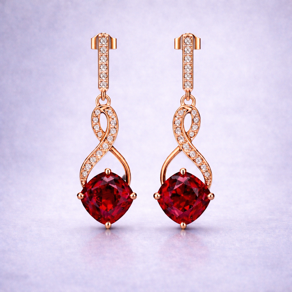 red ruby diamond rose gold earrings