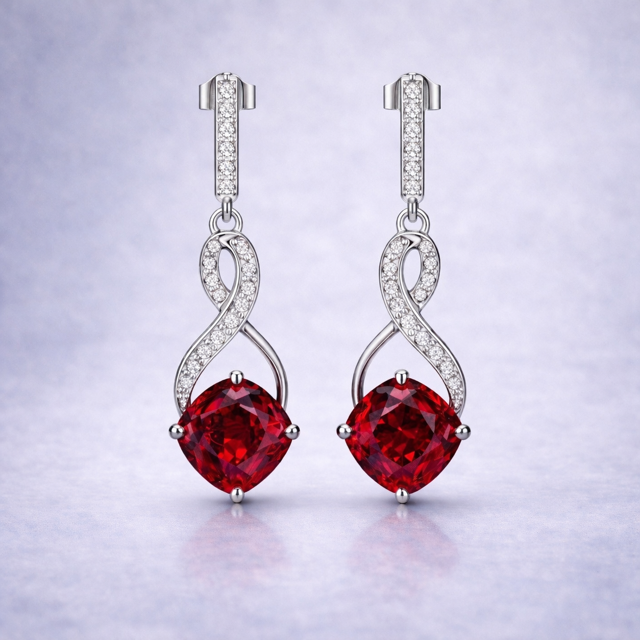 red ruby diamond white gold earrings