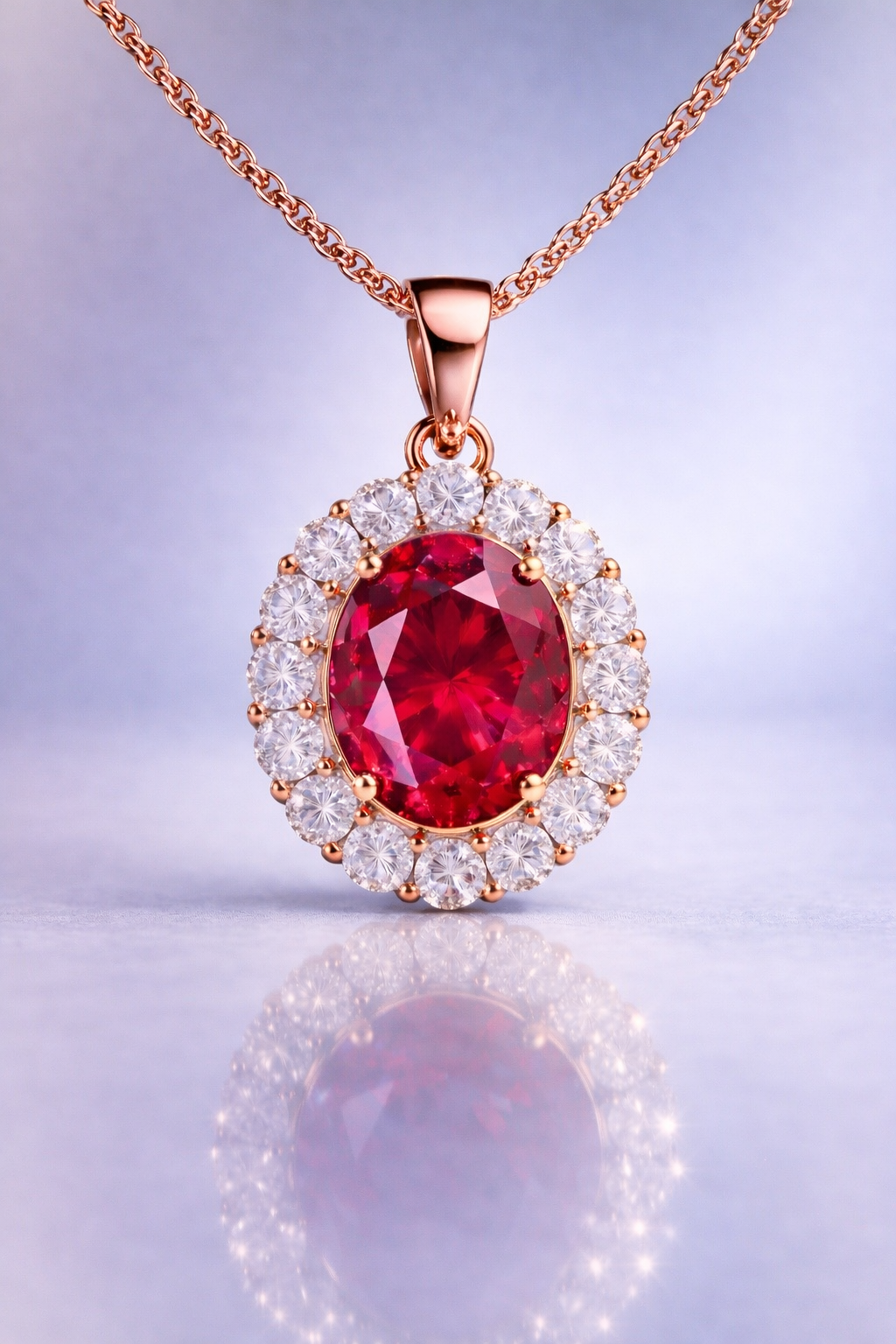Rruby halo diamond rose gold pendant for necklace