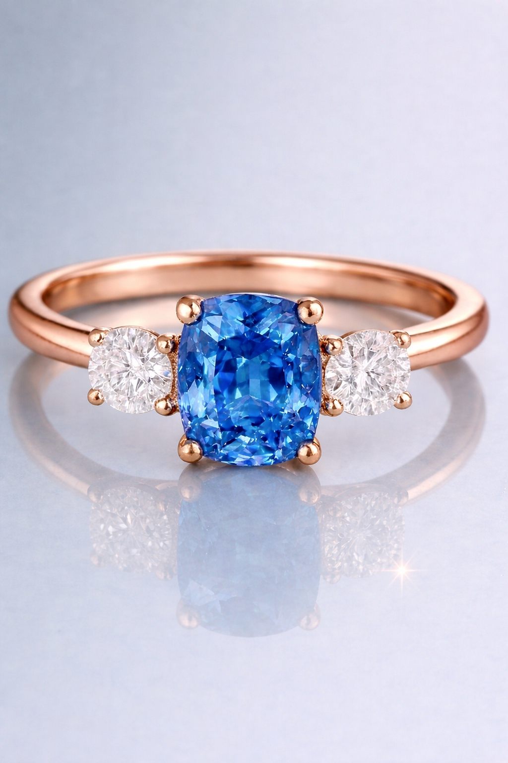 blue sapphire diamond rose gold ring