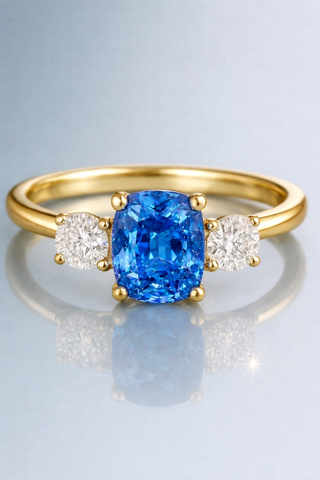 blue sapphire diamond yellow gold ring