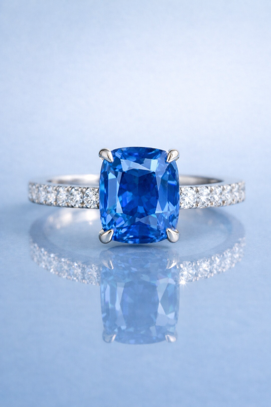 blue sapphire diamond white gold ring