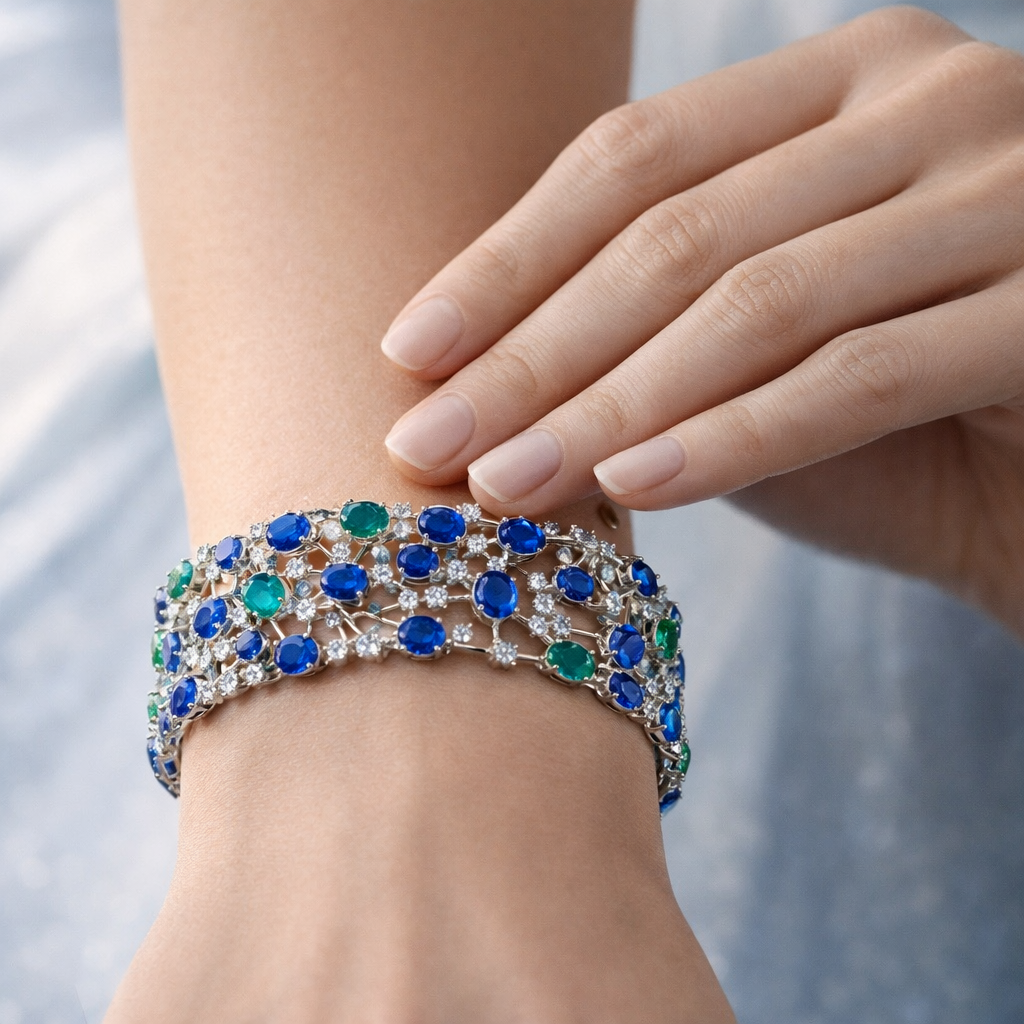 sapphire emerald diamond white gold bracelet model