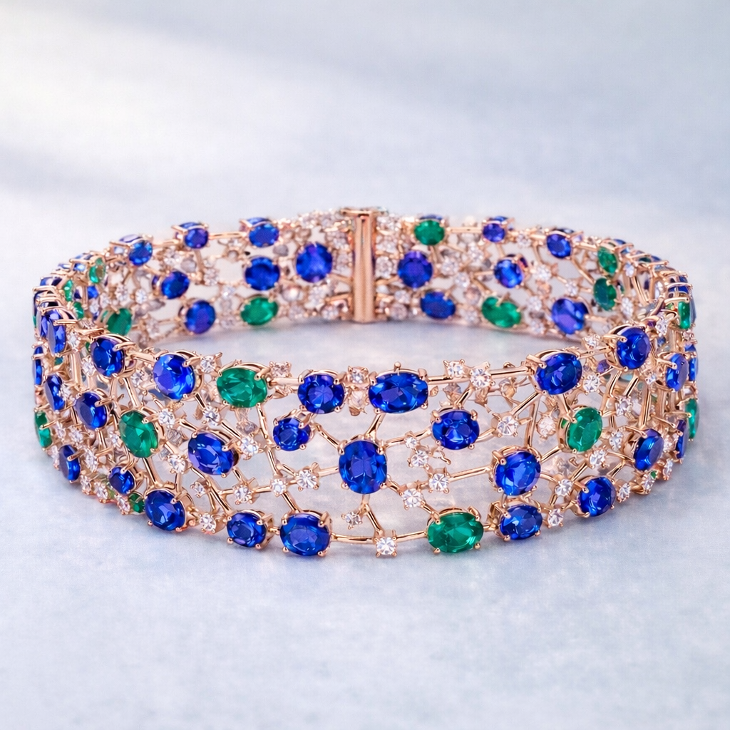 sapphire emerald diamond rose gold bracelet