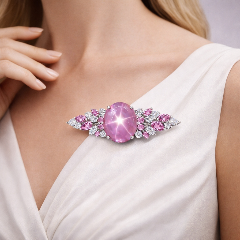star sapphire diamond brooch model