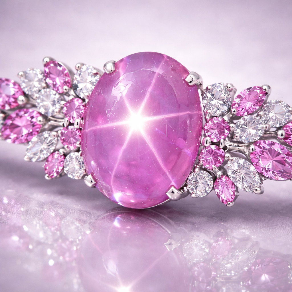 star sapphire diamond platinum brooch