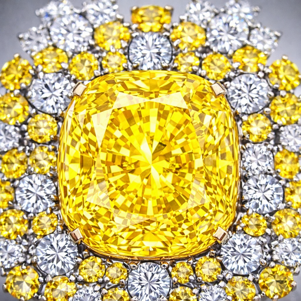 yellow sapphire diamond platinum brooch