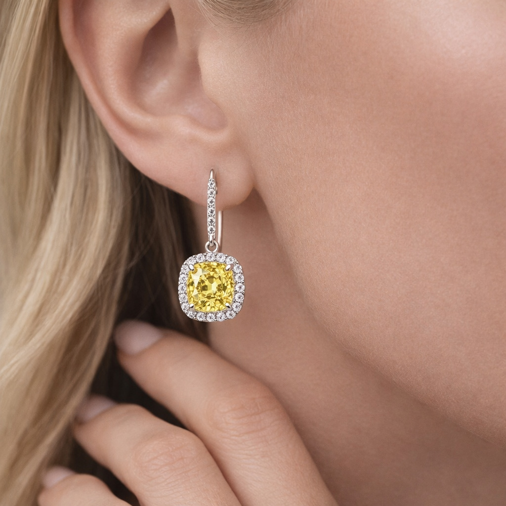 yellow sapphire halo diamond white gold earrings model